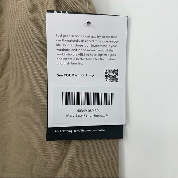 NWT Able | Mary easy pants beige hummus Crop Elastic Waist Size M 100% cotton - Picture 4 of 13